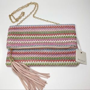 Love Trove Los Angeles Woven Clutch Crossbody Bag Multicolor Chain Handle NEW!